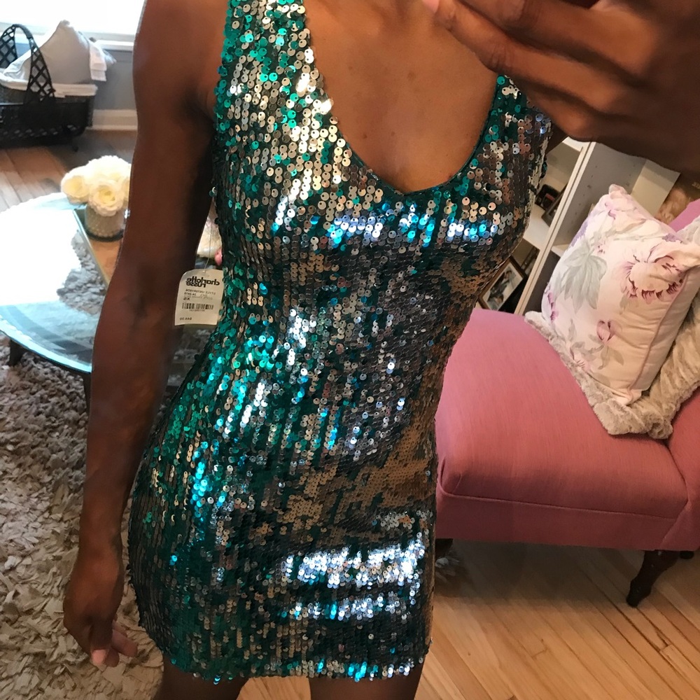 Sliver and turquoise sequence dress extra small